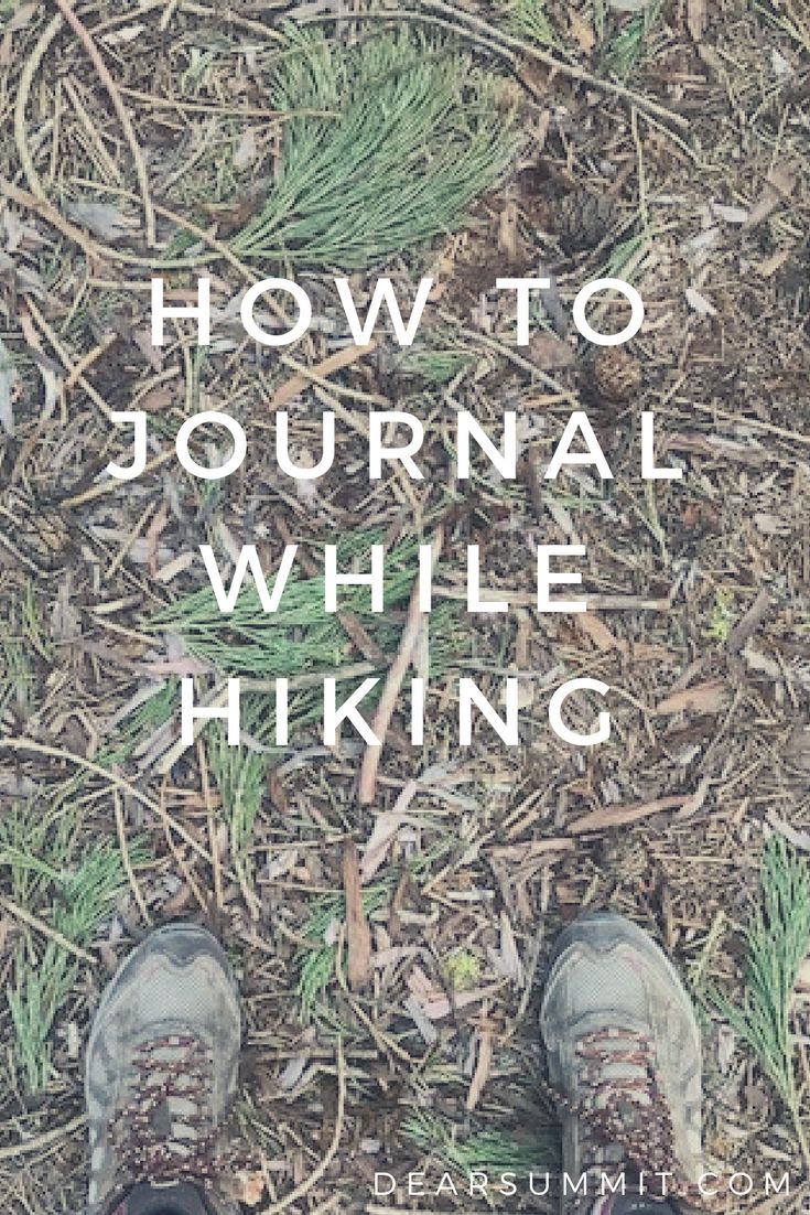 someone standing in the grass with their feet on the ground and text that reads how to journal while hiking