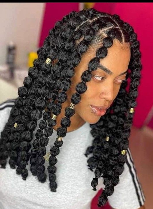 Bubble Twist Hairstyle, Natural Hair Bubble Braids, Bubble Braids Black Hair, Afro Bubble Braids, Bubble Braids Natural Hair, Poodle Puff Braids, Bubble Locs, Bubble Braid Hairstyles Black Women, Bubble Box Braids