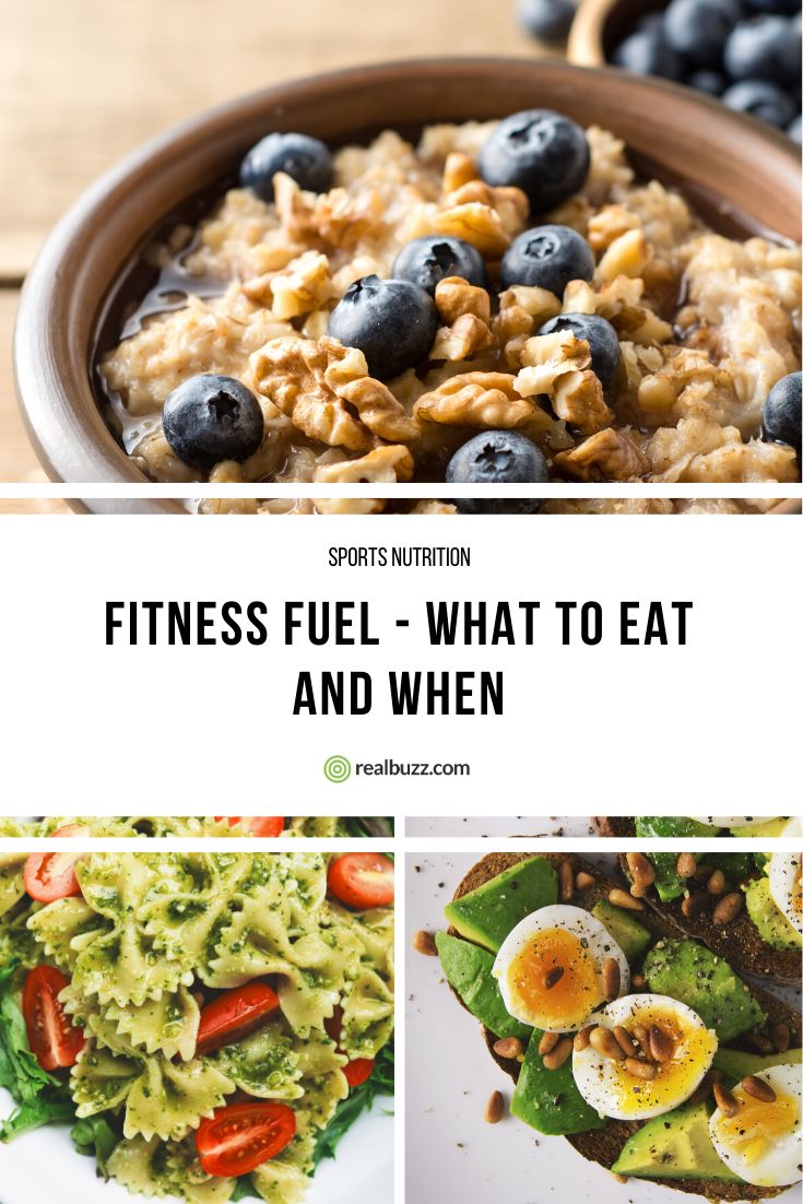 a collage of photos with the words fitness fuel what to eat and when