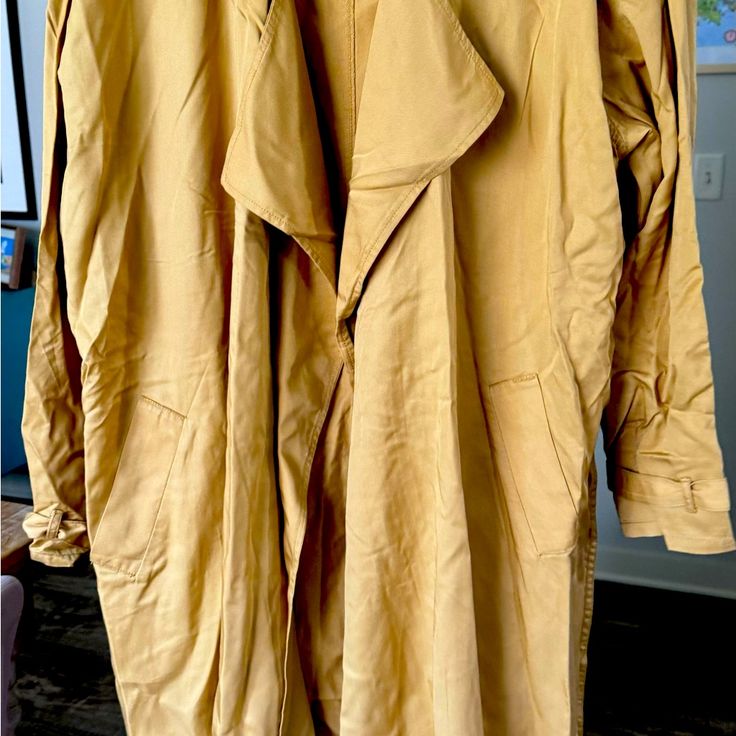 New With Tags Able Trench Coat. Great Condition Oversized Spring Outerwear, Khaki Long Sleeve Outerwear For Day Out, Oversized Outerwear For Spring Daywear, Oversized Outerwear For Spring, Oversized Outerwear For Daywear In Spring, Collared Outerwear For Daywear In Fall, Khaki Long Sleeve Outerwear, Button-up Outerwear For Daywear In Spring, Spring Outerwear With Pockets For Daywear