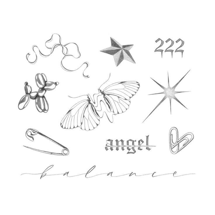 the words angel and scissors are drawn in black ink on a white paper with stars