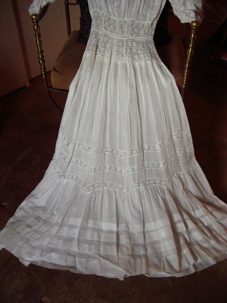 Victorian 1880/1890's Restored White Batiste Wedding Gown/ | Etsy Victorian Floor-length Dress With Historical Design, Regency Style Wedding Dress With Historical Design, Regency Style Empire Waist Wedding Gown, Victorian Wedding Dress With Empire Waist And Historical Design, Victorian Wedding Dress With Empire Waist, Victorian Dress With Fitted Bodice, White Victorian Dress With Lace Trim, White Regency Style Vintage Dress For Formal Occasions, White Regency Style Formal Gown