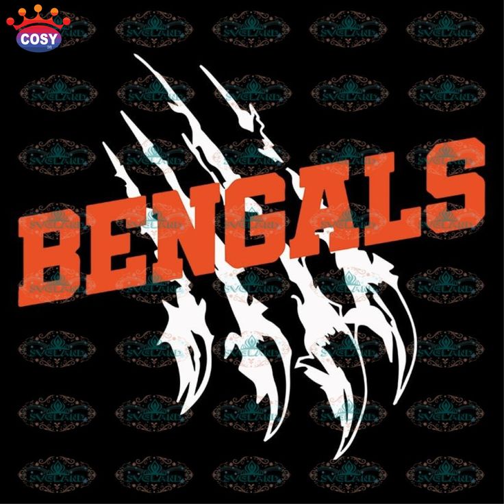 the word bengals on a black background with white and orange designs in red letters