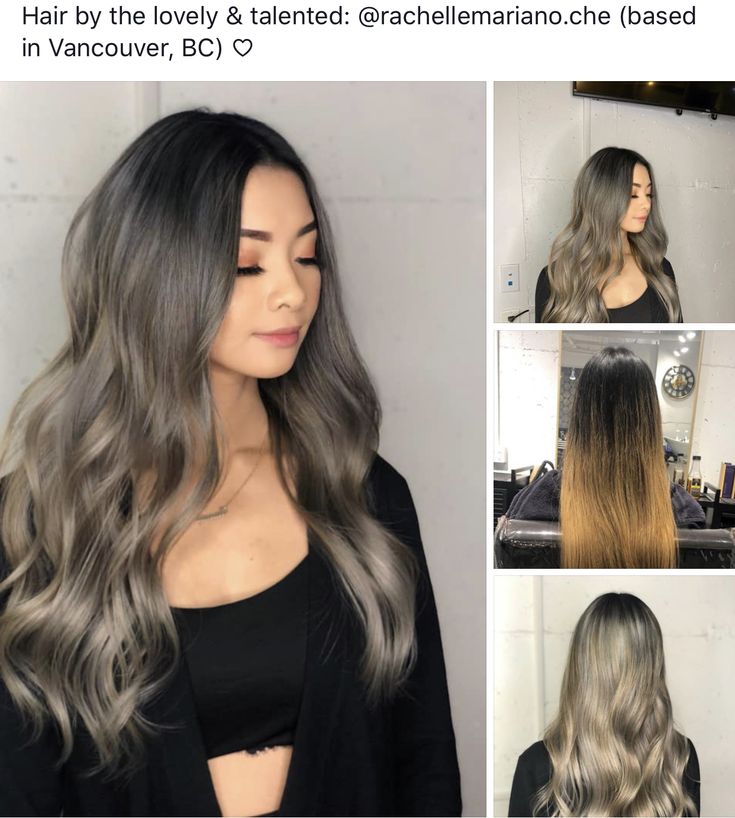 Ombre balayage Ashe Ash grey gray asian hair bronde blonde brunette layers waves beach curls before after Asian Bayalage Hair Ash Blonde, Ash Grey Balayage Asian, Bayalage Dark Hair, Ash Grey Balayage, Brunette Layers, Hair Necessities, Blonde Asian Hair, Grey Balayage, Ash Blonde Hair Balayage