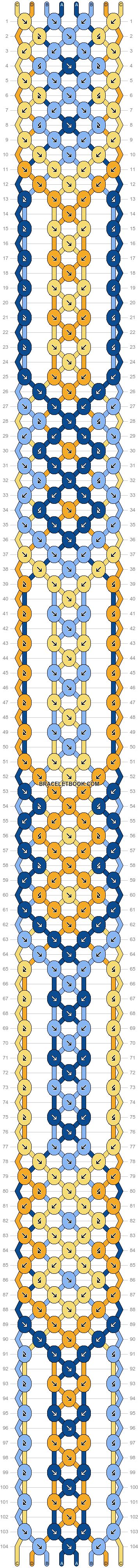 a cross stitch pattern in blue, yellow and white with an orange stripe on the bottom