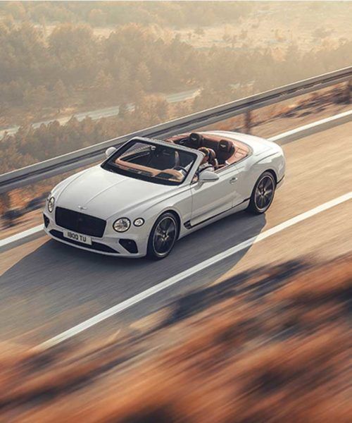 a white car driving down a road next to a forest