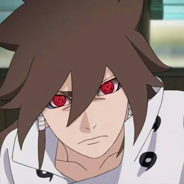 an anime character with red eyes staring at the camera