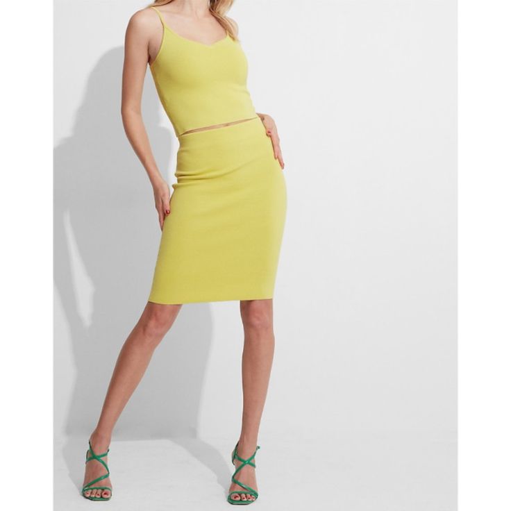 This Sleek Body Contour Pencil Skirt Provides A Slimming Silhouette While Staying Chic. Style With A Cami And Cardigan For A Complete Look. Super High Waisted Straight Hem; Mini Length Sweater Material Length: 22" Polyester/Rayon/Nylon/Spandex Color: Light Yellow Machine Wash Spring Elastane Pencil Mini Skirt, Spring Pencil Mini Skirt In Elastane, Bodycon Skirt For Summer Workwear, Summer Bodycon Skirt For Work, Summer Fitted Midi-length Pencil Skirt, Fitted Midi-length Pencil Skirt For Summer, Fitted Midi Length Pencil Skirt For Summer, Spring Bodycon Pencil Skirt With Lining, Summer Workwear Bodycon Pencil Skirt