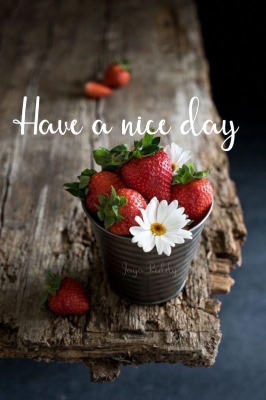 strawberries and daisies in a bucket on a wooden table