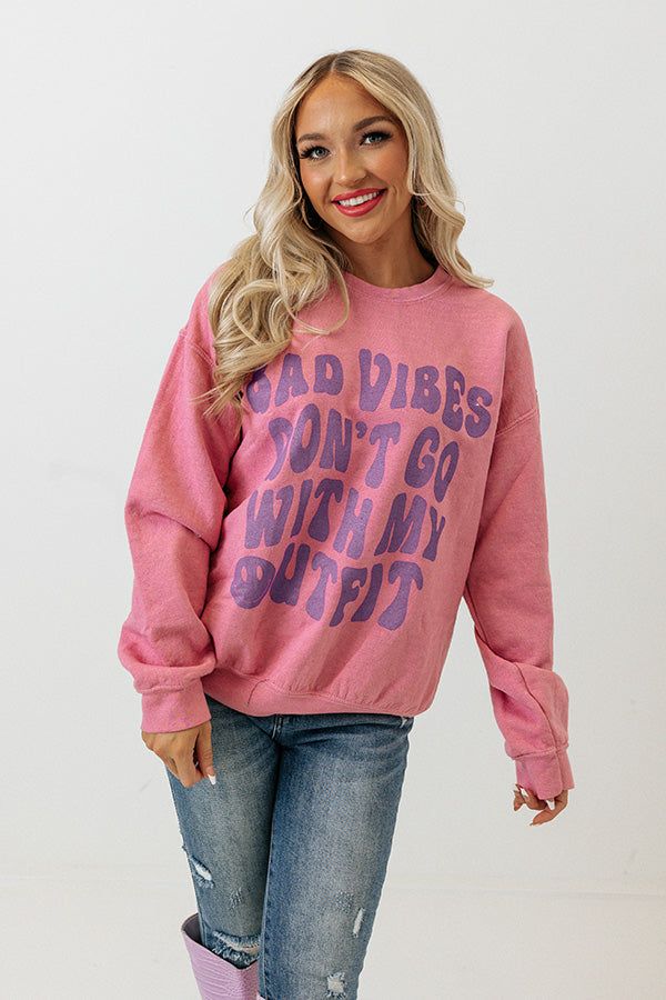 – You won't find a more cozy piece to wear  – Soft, lightweight pink material  – High round neckline  – Long, loose sleeves with fitted cuffs  – Adorable purple front lettering  – Relaxed silhouette that falls into a straight hemline                                                                                                                                           Measurements S-M :  Bust 47", Hip 42", Length 25.5", Sleeve Length 21", Waist 46".  L-XL :  Bust 49", Hip 44", Length 26.5", Sle Girls Getaway, Bad Vibes, Loose Sleeves, Relaxed Jeans, Hip Length, Distressed Jeans, Round Neckline, Knit Cardigan, Knitted Sweaters