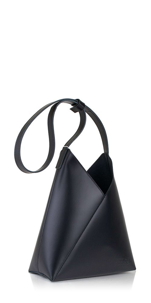 Introducing the Fortune Cookie Leather Shoulder Bag by MM6 Maison Margiela. This bag offers a modern twist on the iconic Japanese Triangle style. Crafted from soft black leather, it can be worn as a shoulder or top handle bag with its unique snap feature. Its fortune cookie-inspired design adds a playful touch to any outfit. Details: Color: Black 100% leather Magnetic snap closure Adjustable strap Interior slip pocket Vendor Code: SB6ZH0019P7183T8013 Luxury Leather Triangle Shoulder Bag, Modern Triangle Shoulder Bag With Removable Pouch, Luxury Triangle Shoulder Bag With Detachable Handle, Black Leather Heart-shaped Bag, Maison Margiela Glam Slam Bag, Black Asics, Spring Knits, Belt Jewelry, Four Horsemen