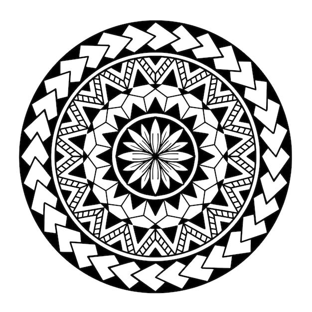 a black and white circular design with an intricate pattern in the middle, on a white background