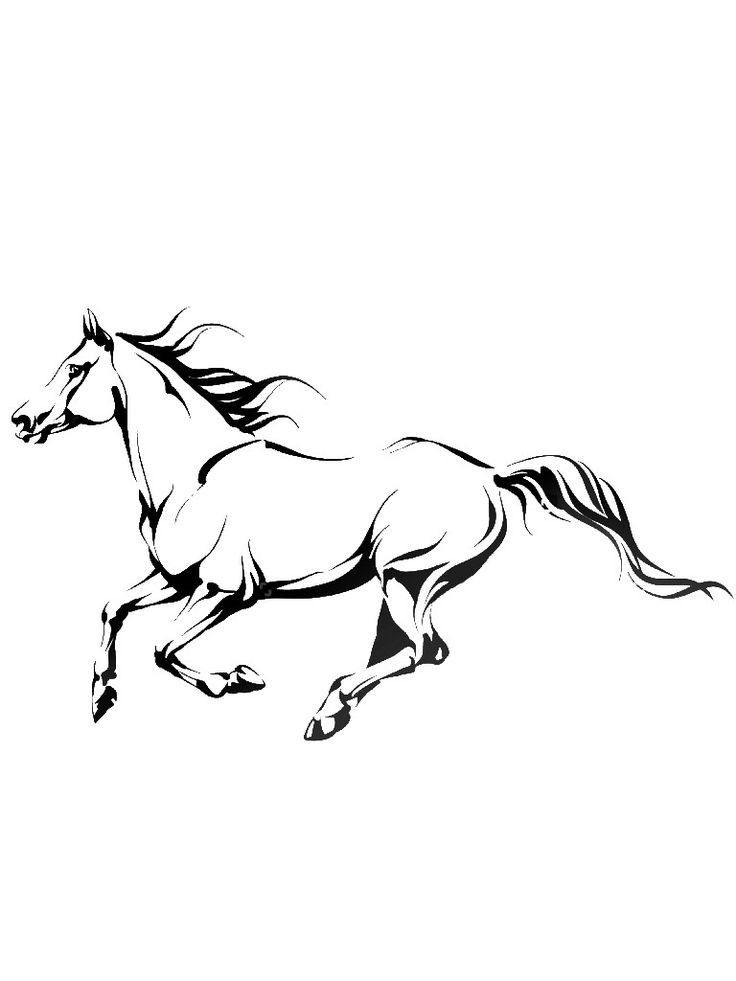 a black and white drawing of a running horse