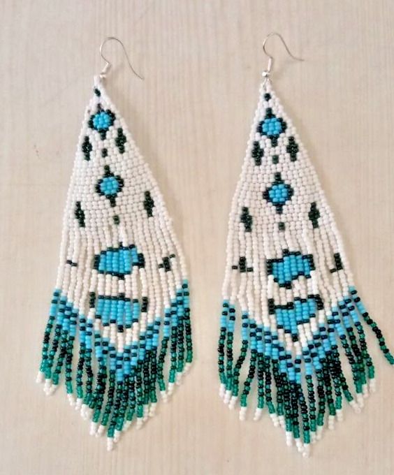 Handmade Teardrop Bohemian Beads, Turquoise Earrings With Large Beads For Gifts, Southwestern Style Large White Beads, Traditional Turquoise Beaded Earrings, Traditional Turquoise Beaded Earrings As Gift, Traditional Turquoise Beaded Earrings For Gifts, White Southwestern Style Beaded Earrings For Festival, White Southwestern Beaded Earrings For Festivals, Southwestern White Beaded Earrings For Festival