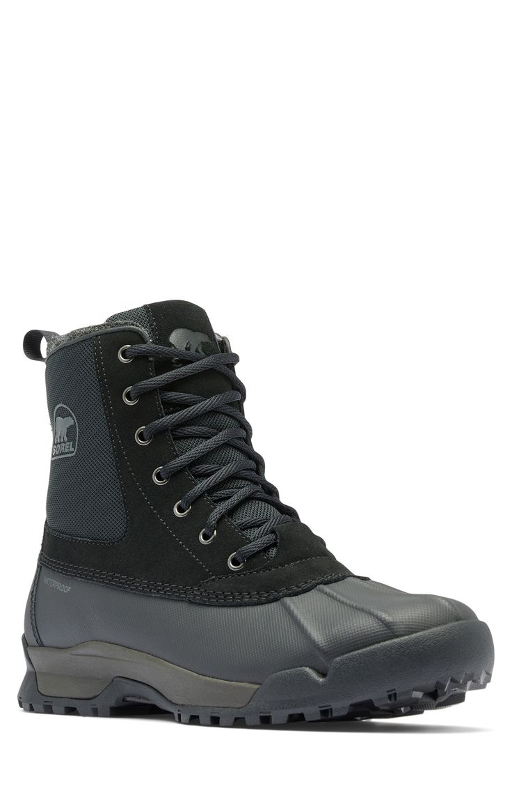 Waterproof construction keeps you dry in this rugged yet lightweight boot built with a sturdy outsole that provides excellent traction. Waterproof: protects against rain, puddles and slush to keep feet dry in wet conditions 6 1/2" shaft Lace-up style Removable insole Leather and textile upper/leather lining/rubber sole Imported Black Waterproof Lace-up Boots With Reinforced Toe, Black Waterproof Lace-up Hiking Boots, Waterproof Gore-tex Boots For Cold Weather, Black Steel Toe Hiking Boots For Outdoor Work, Black Boots With Rubber Sole For Outdoor, Waterproof Functional Boots For Cold Weather, Rugged Black Hiking Boots With Rubber Sole, Rugged Black Boots For Outdoor, Functional Waterproof Boots For Cold Weather