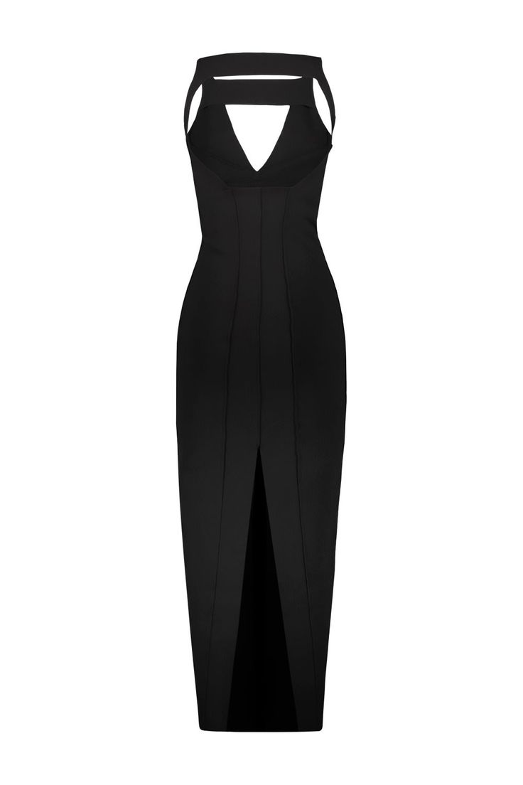 a black dress with cutouts on the sides