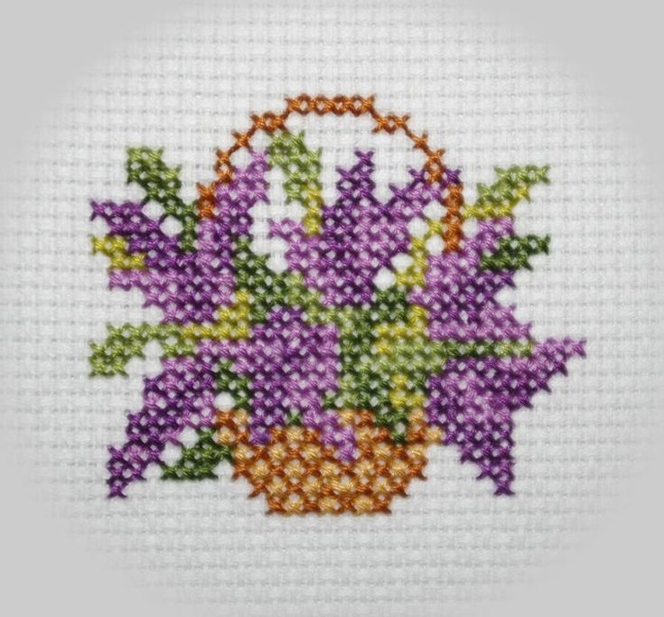 a cross stitch pattern with flowers in a basket