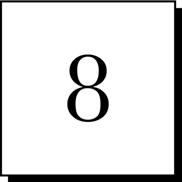 the letter b is shown in black and white, with an outline of the number 8