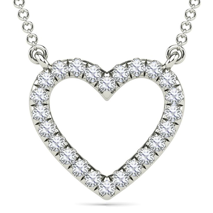 This exquisite 10K white gold heart pendant, adorned with 24 round single cut diamonds, is the epitome of love and elegance. It's a timeless treasure that symbolizes enduring affection and the sparkling moments shared between loved ones. | Diamond Accent Heart Necklace | 10K White Gold | Size 18" | Helzberg Diamonds White Diamond Necklace For Valentine's Day Formal, White Heart-shaped Diamond Necklace For Formal Occasions, White Heart-shaped Diamond Necklace For Formal Events, White Heart Diamond Necklace For Formal Occasions, Formal White Diamond Necklace For Valentine's Day, Formal White Gold Heart Necklace With Single Cut Diamonds, Formal White Gold Heart Necklace With Vvs Clarity, Formal White Gold Diamond Heart Cut Necklace, White Single Cut Diamond Necklaces For Valentine's Day