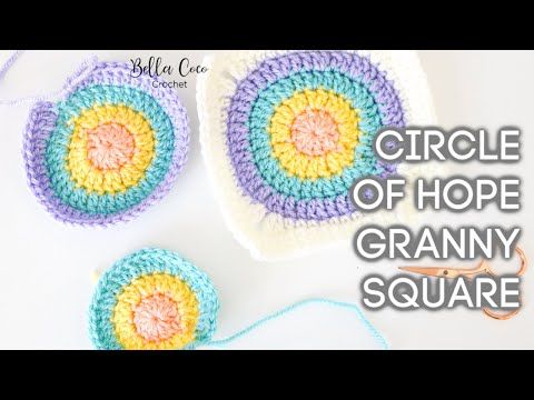 two crocheted grannys with the words circle of hope granny square on them