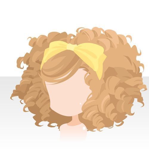 an illustration of a woman with curly hair wearing a yellow bow on her head, looking to the side