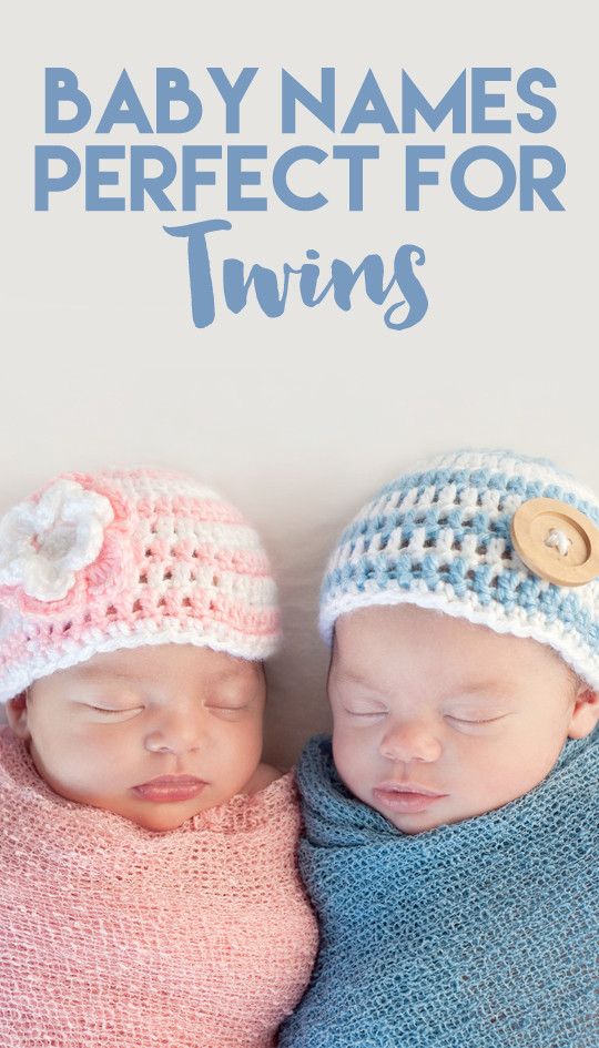 two baby babies wearing knitted hats with the words, baby names perfect for twins