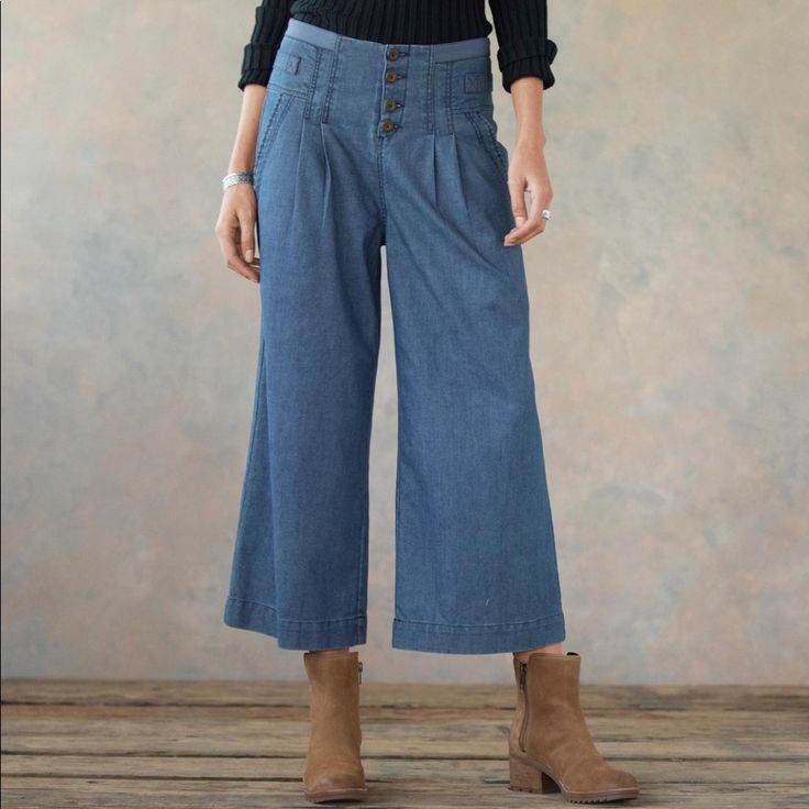 Love These Wide Leg Cropped Denim Pants. New With Tags From Sundance Catalog. They Are So Flattering. Non-stretch Washed Blue Cropped Pants, Mid-rise Washed Blue Bottoms For Fall, Fitted Wide-leg Denim Jeans, Casual High Waist Bottoms In Light Indigo, Light Indigo High Waist Casual Bottoms, Casual High Waist Light Indigo Bottoms, Casual High-waisted Light Indigo Bottoms, Casual Light Indigo High-waist Bottoms, Chic Washed Blue Bottoms For Fall