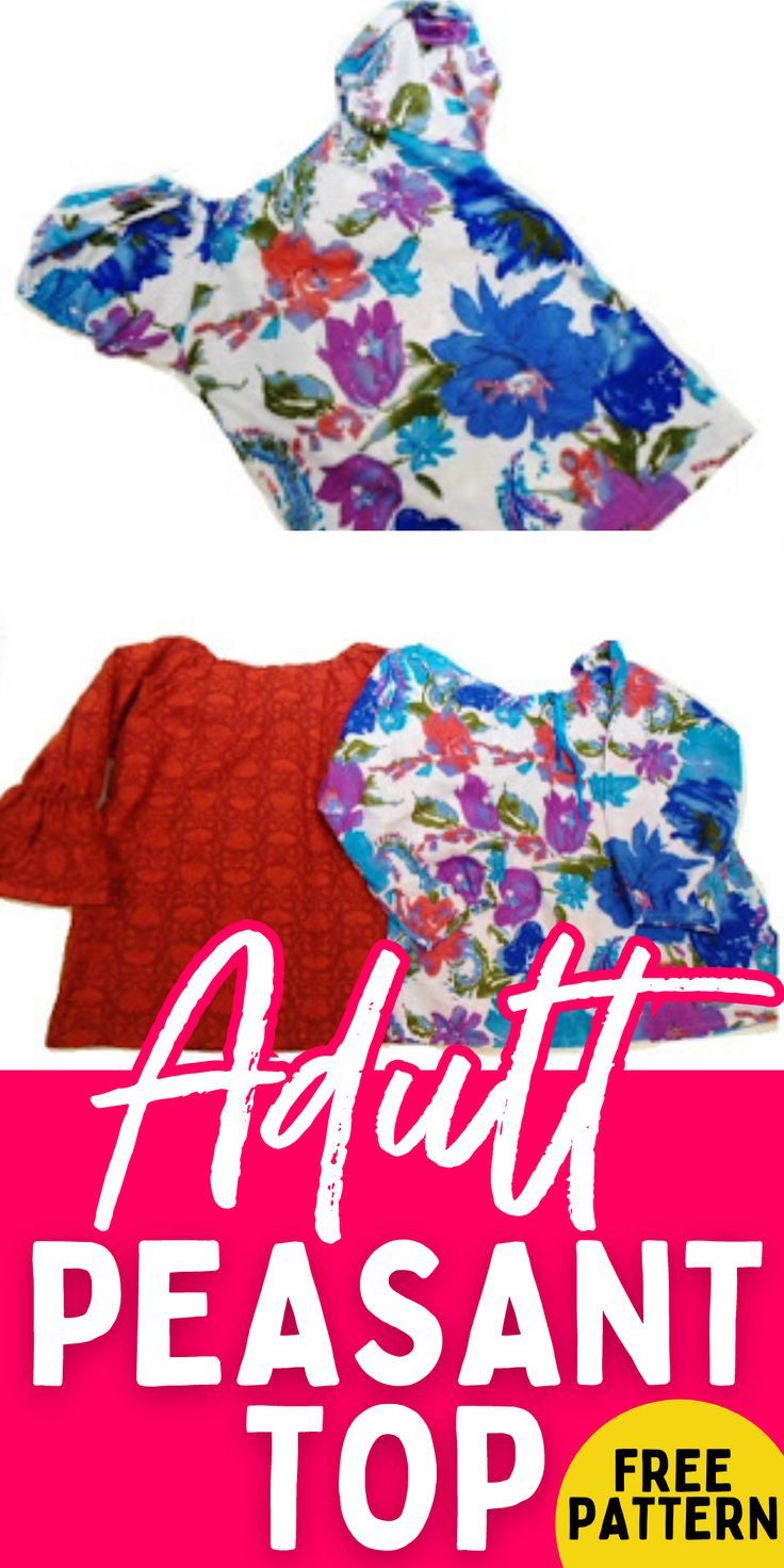 two shirts with flowers on them and the words adult pesant top below it