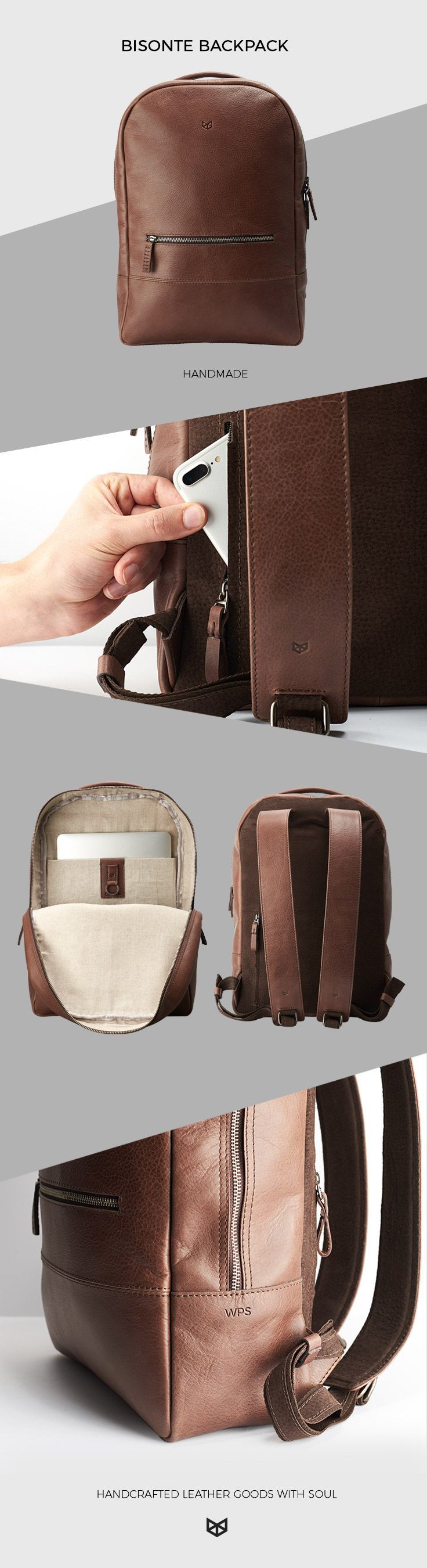 Our Bisonte brown leather backpack is specially made for those men who need to carry their laptop and work essentials all in one easy to access place.  This mens rucksack is made from full grain leather, linen interior and YKK metallic zippers    #design #backpack #mens #style #fashion #bag #product #shop #leather #handmade #macbook #school #bags Functional Leather Laptop Bag For Everyday Carry, Functional Laptop Bag For Everyday Carry, Functional Everyday Carry Laptop Bag, Rectangular Backpack With Zipper Pocket For Everyday Carry, Rectangular Everyday Backpack With Zipper Pocket, Everyday Rectangular Backpack With Zipper Pocket, Rectangular Edc Backpack With Zipper Pocket, Modern Backpack With Adjustable Strap For Everyday, Brown Backpack With Zipper For Everyday Carry