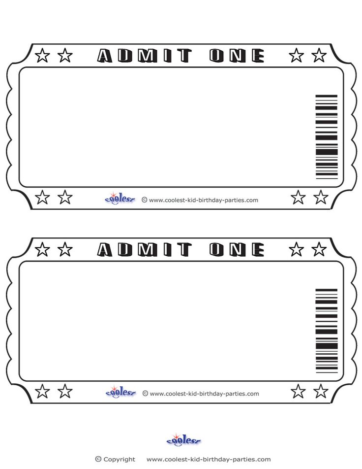 two blank tickets with the word admit one on each side and three stars in the middle