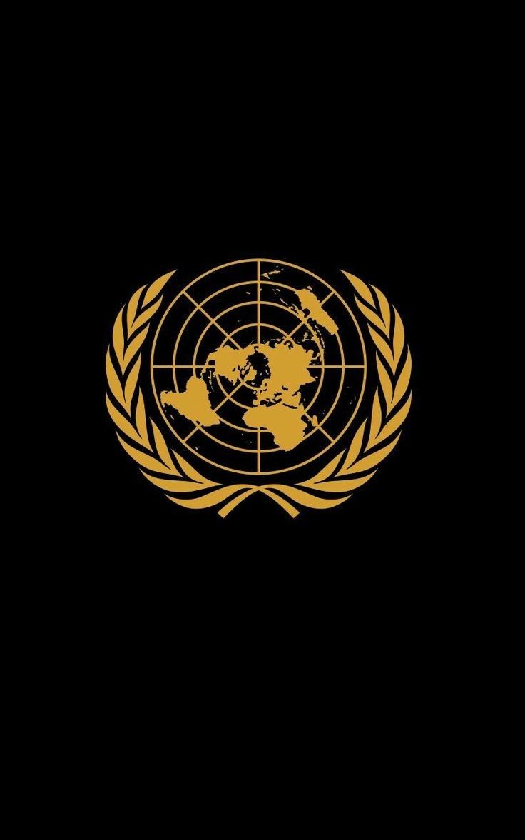 the logo for the united nations in gold on a black background with an earth globe