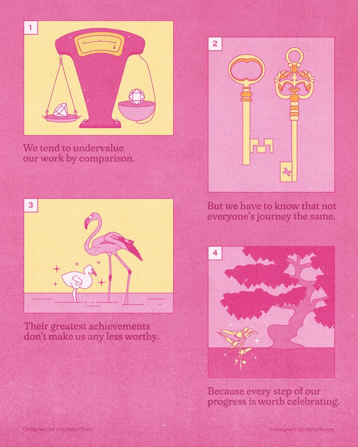 a pink brochure with images of flamingos and keys