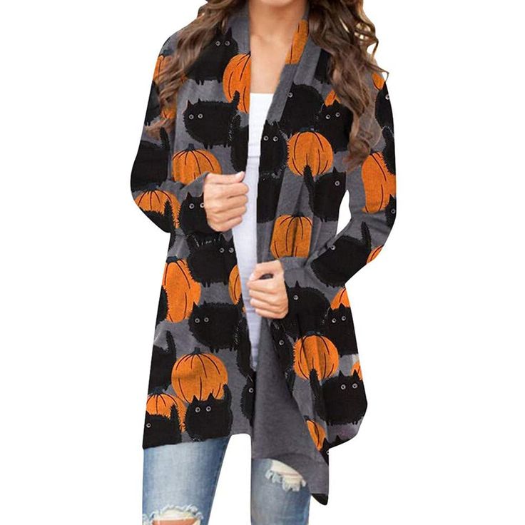 PRICES MAY VARY. 【Material】This Halloween cardigan sweaters for women, plus size halloween shirt is made of soft and breathable material. Women's Halloween lightweight cardigan. It's stretchable, comfortable, cozy and perfect for the fall season. This is a great plus size shirt casual open front cardigan! Cat sweaters for women. Wear it on this spooky season clothes at the Halloween party. 【Feature】Women halloween cardigan cat, long sleeve open front design, halloween clothes for women. This is Halloween Cardigan, Halloween Mode, Womens Sweater Coats, Labu Halloween, Cardigan Casual, Outwear Coat, Plus Size Halloween, Classic Cardigan, Casual Cardigans