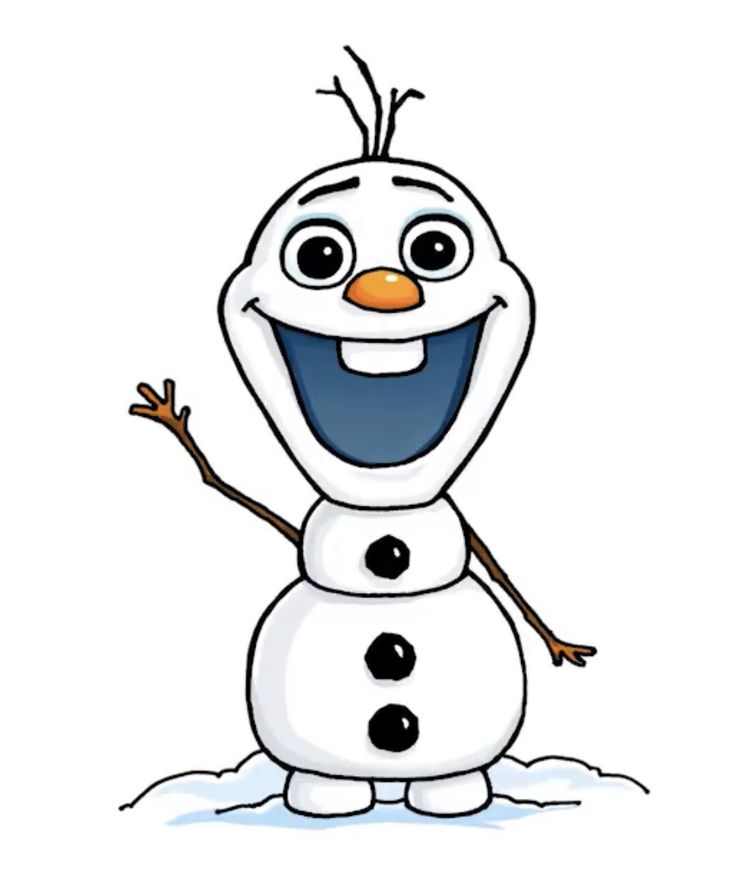 an image of a frozen snowman with his arms out and eyes wide open, smiling