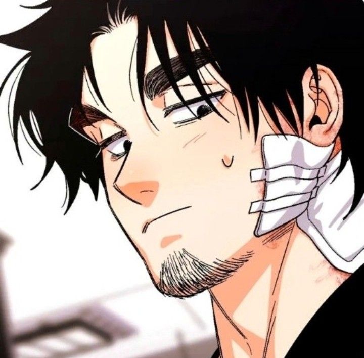 an anime character with black hair talking on a cell phone