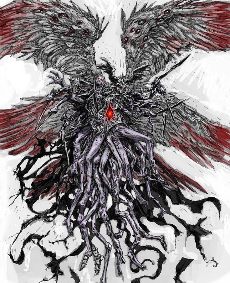 a drawing of an eagle with its wings spread out and blood splattered on the ground