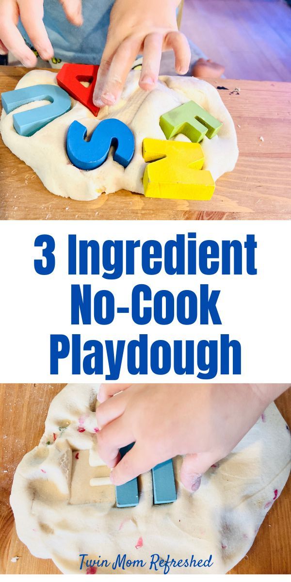 three images with the words 3 ingredient no - cook playdough