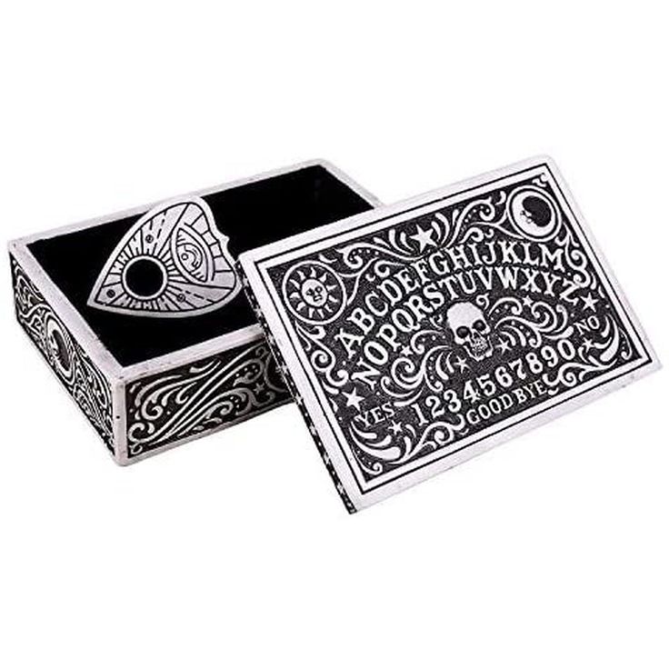 6 x 4 Black and White Ouija Board Trinket Box - Magick Magick.com Mysteries Of The World, Spirit Board, Ouija Board, Handmade Box, The Unknown, The Numbers, The Alphabet, Display Boxes, Colour Tone