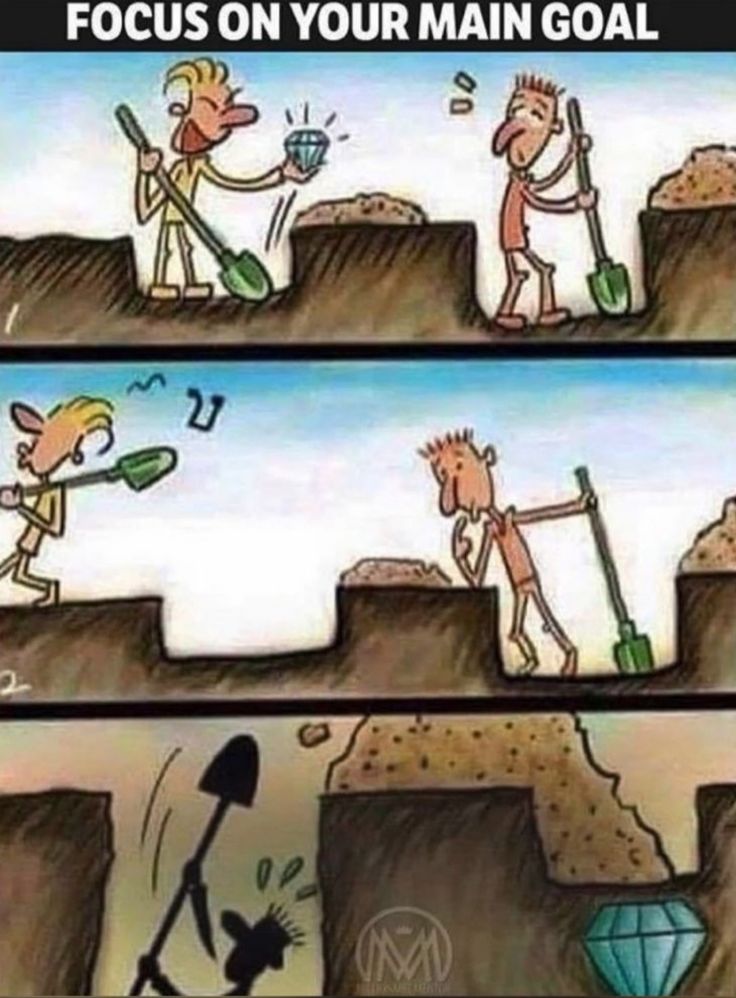 two cartoon images with one saying, focus on your main goal and the other saying'focus on your main goal '