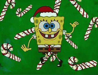 the spongebob christmas card has candy canes all around it