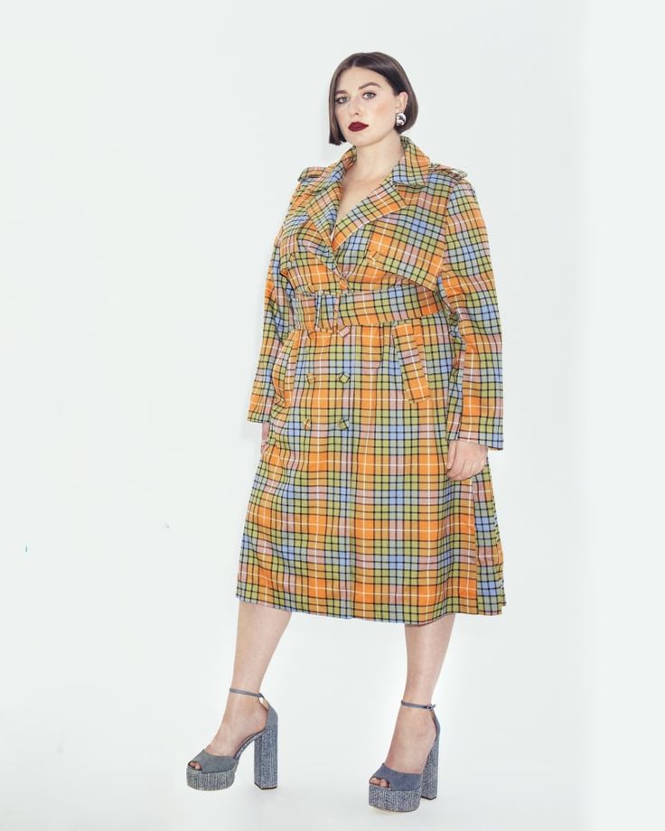 The Florence Plaid Trench Coat | Orange Retro Belted Fall Outerwear, Retro Belted Outerwear For Fall, Retro Belted Outerwear For Work, Vintage Orange Outerwear For Workwear, Retro Plaid Outerwear For Work, Plaid Trench Coat, British Indian, Turks And Caicos Islands, Bosnia And Herzegovina