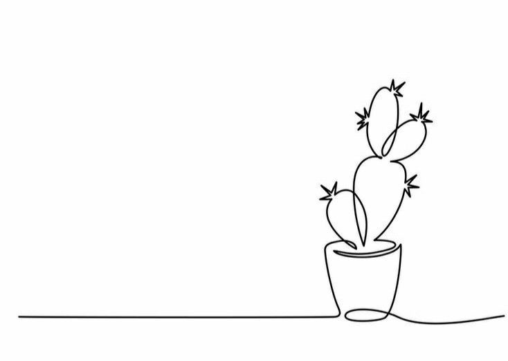 a line drawing of a cactus in a pot