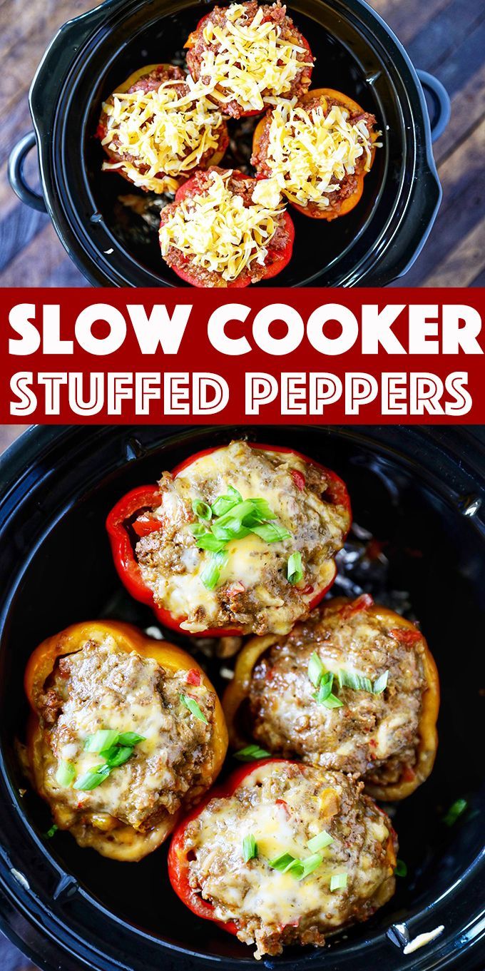 the slow cooker stuffed peppers are ready to be eaten