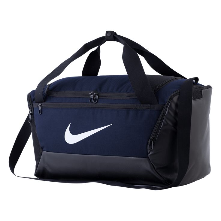 Nike Brasilia Small Duffel. Small but spacious. Zippered main compartment. Zippered inner pocket. Padded shoulder straps. Water bottle storage. 13" H x 10" W x 5" D Polyester. Nike Shoulder School Bag, Nike Shoulder Bag For School, Nike School Bag With Adjustable Strap, Nike School Bags With Zipper Closure, Functional Large Capacity Storage Bag, Nike Gym Bag With Zipper Closure, Blue Sports Shoulder Bag With Adjustable Strap, Nike Rectangular Everyday Bags, Nike Shoulder Bag With Adjustable Strap