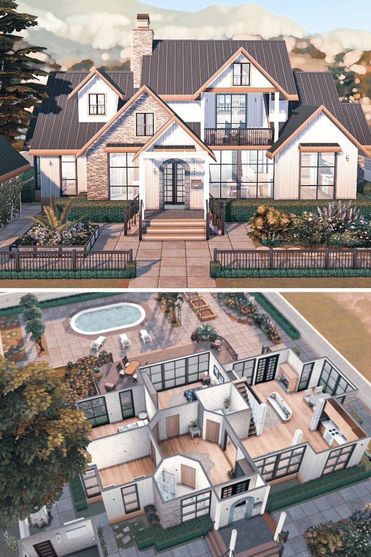 this is an artist's rendering of a house in the middle of two pictures