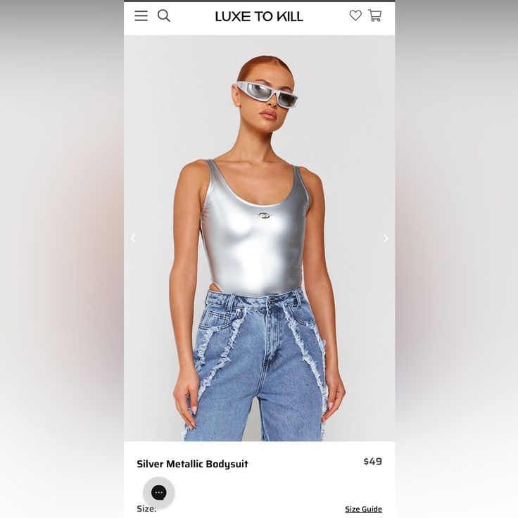 Brand New Silver Metallic Bodysuit From Uk Brand Luxe To Kill Metallic Sleeveless Bodysuit For Summer, Summer Metallic Sleeveless Bodysuit, Metallic Fitted Bodysuit For Summer, Thigh Beads, Luxe To Kill, Silver Bodysuit, Tshirt Bodysuit, Metallic Bodysuit, Camisole Leotard