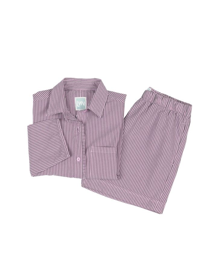 Sami + Hawthorn Set - Lavender - Pencil Stripe Classic Relaxed Fit Pajama Party Sets, Classic Relaxed Fit Sets For Pajama Party, Classic Relaxed Fit Loungewear Sets, Classic Relaxed Fit Sets For Daywear, Casual Purple Sets For Workwear, Casual Purple Workwear Set, Classic Relaxed Fit Sets For Workwear, Purple Relaxed Fit Loungewear Set, Set Cover