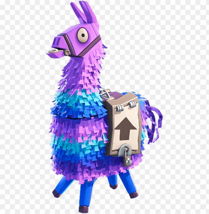 a purple and blue llama with a suitcase on it's back, in the middle