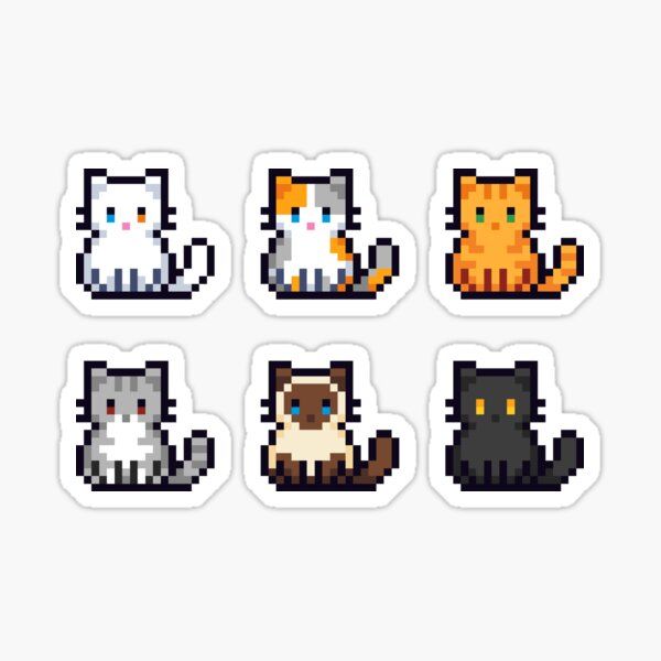 six pixelated cats sticker