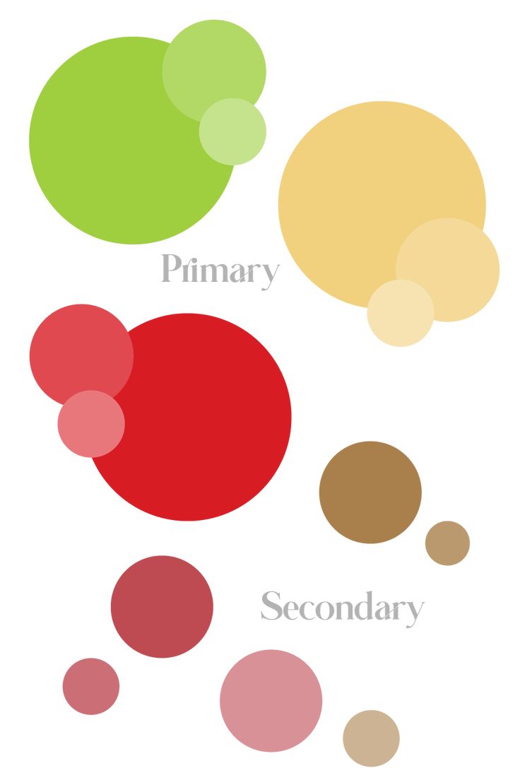 three different colored circles with the words primary secondary secondary secondary secondary secondary